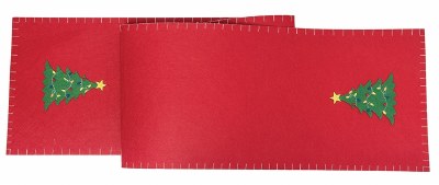 47" Red Felt Stitched Border Christmas Tree Table Runner
