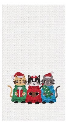 27" x 18" Caroling Cat Trio Waffle Weave Kitchen Towel