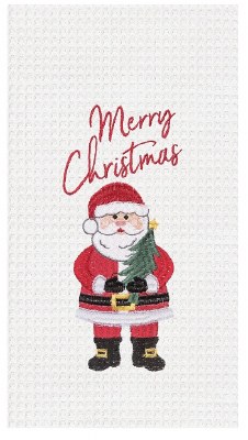27" x 18" Merry Christmas Santa Waffle Weave Kitchen Towel