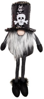 20" Black Sequin Skull Hat Gnome Halloween Decoration