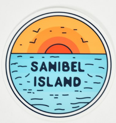 Sanibel Island Sunset, Waves, and Birds Sticker