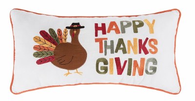 12" x 24" Happy Thanksgiving Turkey Pillow With Orange Piping Fall and Thanksgiving Decoration
