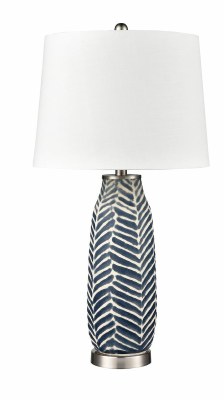 29" Navy and White Ceramic Textured Leaf Lamp
