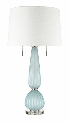 34" Light Seafoam Ribbed Frosted Glass Double Pull Lamp on Acrylic Base