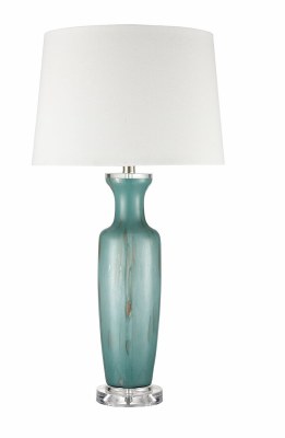 32" Green With Gold Spotting Glass Column Lamp on Acrylic Base