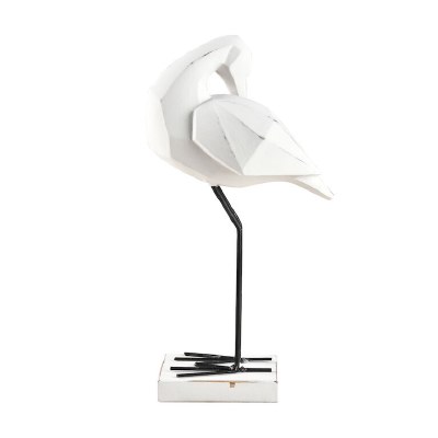 12" Head Back White Geometric Pattern Bird Statue