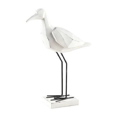 13' Long Neck White Geometric Pattern Bird Statue