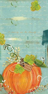 8" x 5" Orange Pumpkin on Aqua Grace & Gratitude Guest Towels Fall and Thanksgiving