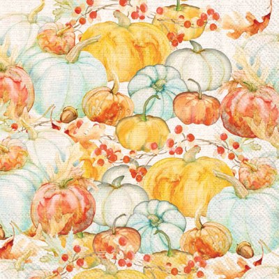 6.5" Square Aqua and Orange Watercolor Pumpkins Lunch Napkins Fall and Thanksgiving
