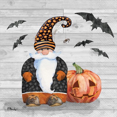 5" Square Halloween Gnome With Bats and a Pumpkiin Beverage Napkins Halloween Decoration