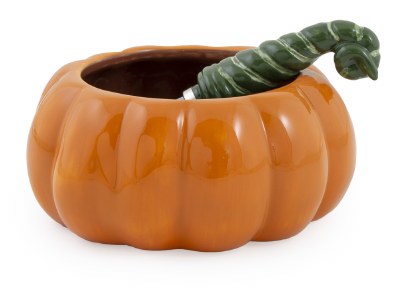 5" Round Orange Fall All Over Pumpkin Bowl With Spreader Fall and Thanksgiving