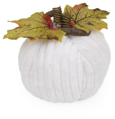 5" Round White Chenille Pumpkin Fall and Thanksgiving Decoration