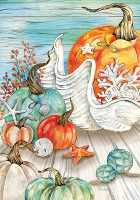 28" x 40" Pumpkins and Shells Fall Coastal Garden Flag