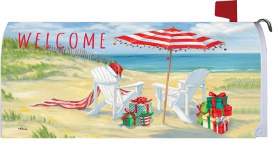 7" x 17" Beach Chairs and Umbrella Welcome Mailbox Cover