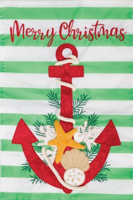 12" x 18" Mini Striped Merry Christmas Anchor Garden Flag