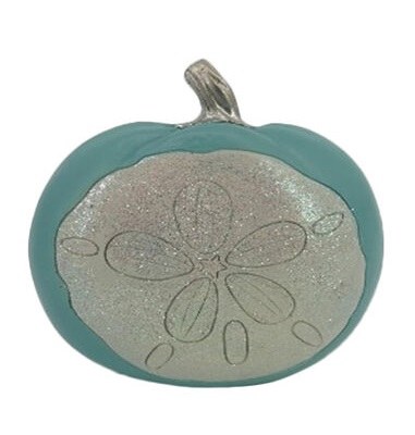 7" Round Green Polyresin Silver Sand Dollar Pumpkin Fall and Thanksgiving Decoration
