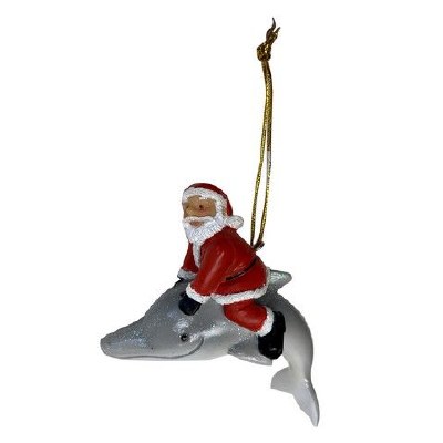 4" Santa Riding Gray Dolphin Ornament