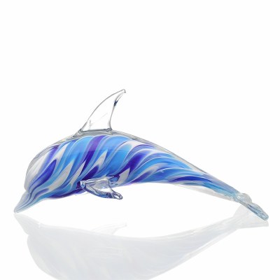 12" Blue Swirl Art Glass Glow In The Dark Dolphin