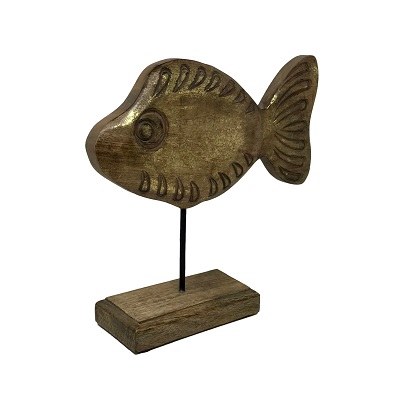 11" Gold Foiled Wood Goldfish on Wood Stand