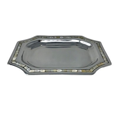 11" x 15" Silver Metal and Mother of Pearl Serving Tray