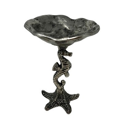 7" Round Antique Silver Seahorse Pedestal Bowl