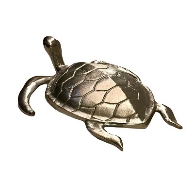 17" Silver Metal Sea Turtle With Head Up