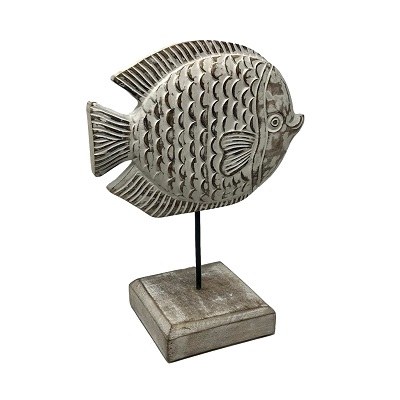 13" Whitewashed Wood Angelfish With Stand