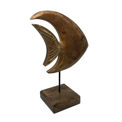 14" Gold Foiled Brown Wood Angelfish With Stand