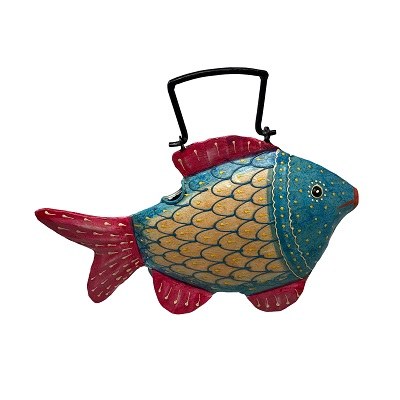 14" Red, Blue and Yellow Metal Fish Shaped Watering Can