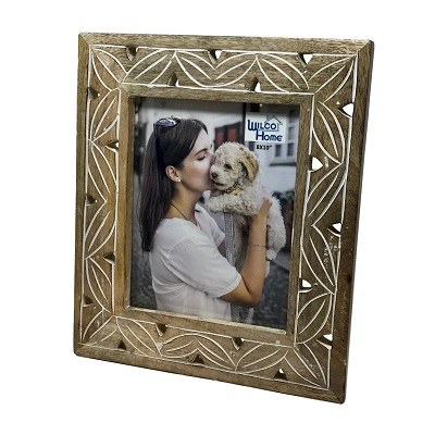 8" x 10" Whitewashed Brown Carved Wood Picture Frame