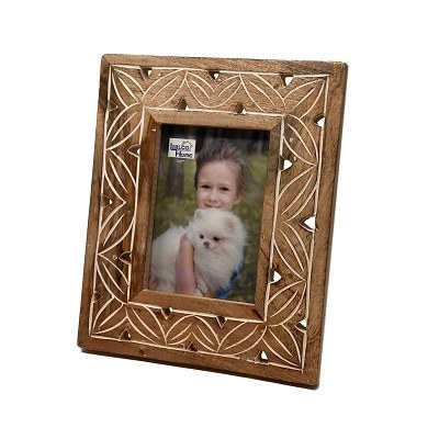 5" x 7" Whitewashed Brown Carved Wood Picture Frame