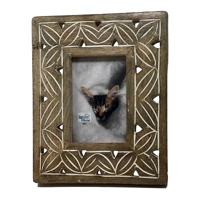 4" x 6" Whitewashed Brown Carved Wood Picture Frame