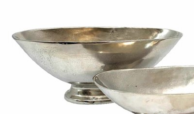 20" Oval Silver Metal Footed Bowl