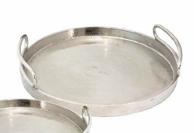 16" Round Silver Metal Tray With Handles