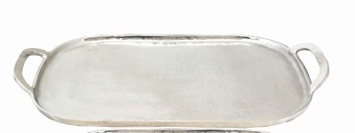 15" x 26" Silver Metal Rounded Tray With Handles