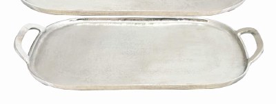 12" x 22" Silver Metal Rounded Tray With Handles