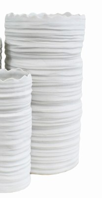 14" White Lace Ceramic Cylinder Vase