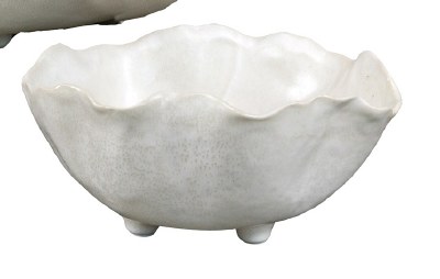 10" Round Small White Ceramic Wavy Edged Footed Magnus Bowl