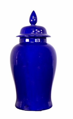 17" Blue Amethyst Ceramic Urn With Finial Topped Lid