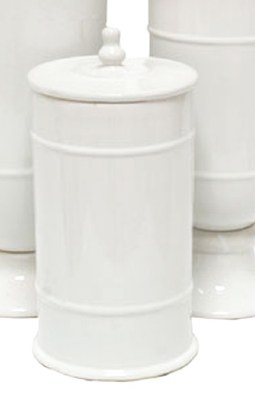 12" White Glossy Ceramic Double Ringed Urn Canister With Lid