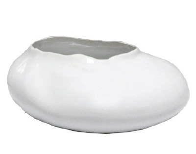 9" x 10" White Ceramic Low Oval Bowl Vase