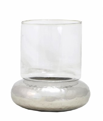 8" Clear Glass Hurricane Candleholder With Silver Metal Base
