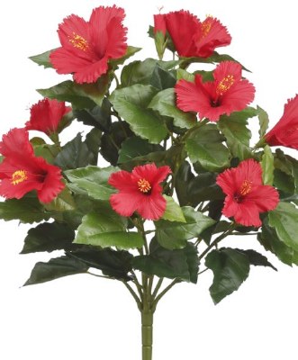 19" Faux Red Loose Hibiscus Bush