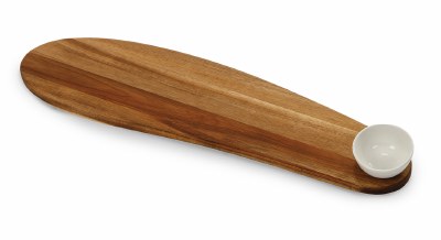 29" Acacia Wood Eclipse Serving Board With White Ceramic Dip Bowl