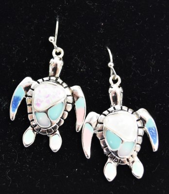 White, Pink, and Turquoise Turtle Earrings