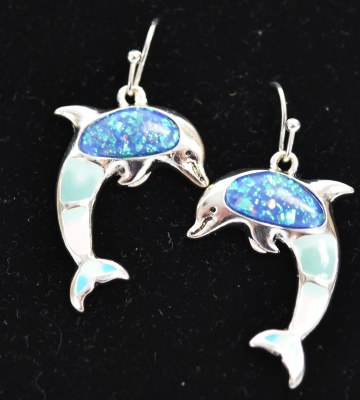 Blue, Pink, and Turquoise Dolphin Earrings