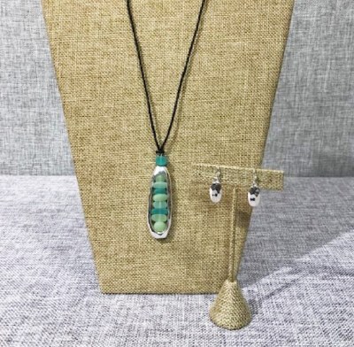 Set of 18" Turquoise Seaglass Necklace and Metal Drop Earrings