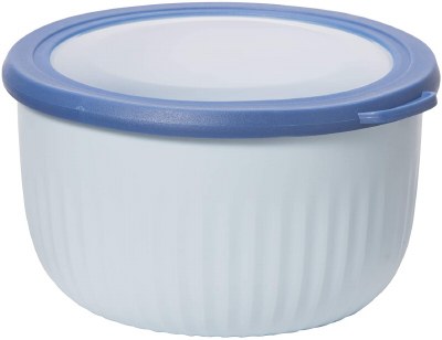 2.6qt White Plastic Bowl With Dark Blue and Clear Lid