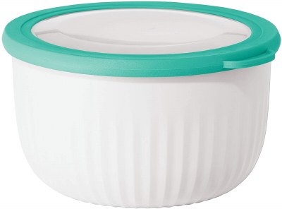 4qt White Plastic Bowl With Aqua and Clear Lid