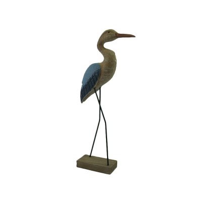 20" Distressed White and Blue Wood Shore Bird on Base